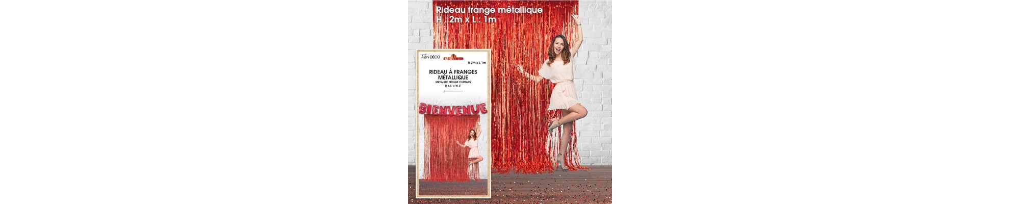 Catégorie Rideau à franges - Partytime : Rideau à franges métallique, rouge , Rideau à franges métallique, or , Rideau à fran...